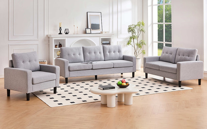 Luxury Fabric Sofa Set - 3 Piece - Grey