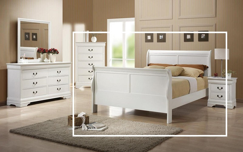 Sleigh Bed with Panel Head & Foot Board - Wh