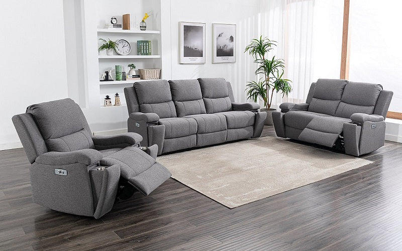 Power Recliner Sofa with Soft Fabric - Grey