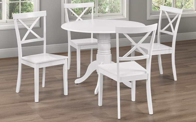 Kitchen Set with Round Solid Wood Top - 5 pc - White