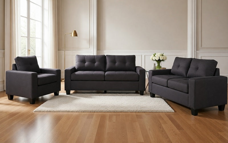Fabric Sofa Set - 3 Piece - Grey