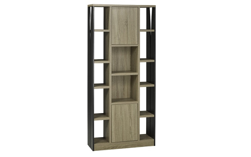 Bookcase & Display Shelf with Storage Cabinets - Dark Taupe & Black