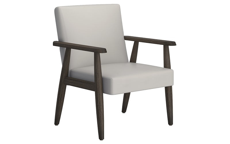 Accent Chair Leather with Solid Wood Legs - Grey-Beige