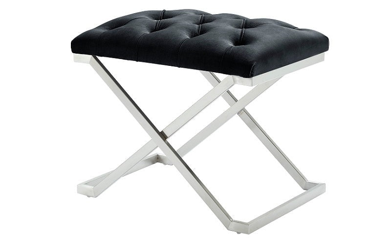 Velvet Fabric Bench with Stainless Steel Legs- Black | Ivory | Grey