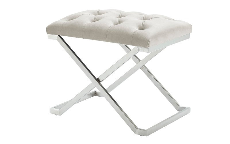 Velvet Fabric Bench with Stainless Steel Legs- Black | Ivory | Grey