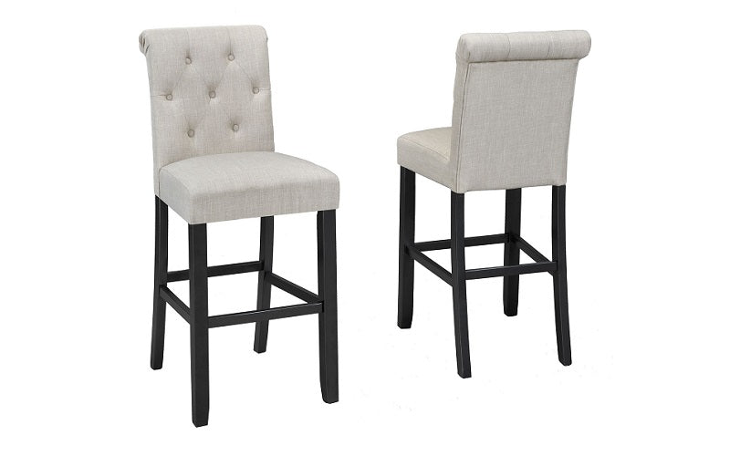 Bar Stool With Fabric Seat & Wooden Legs - Beige | Blue | Light Grey - Set of 2 pc (29'' Counter Height)