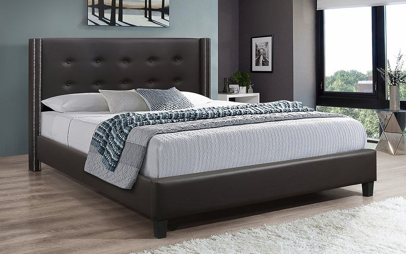 Platform Bed with Button-Tufted Leather - Espresso
