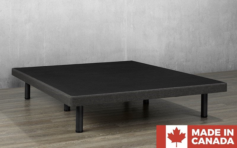 Headboard with Button Tufted Fabric and Solid Platform Base - Grey (Made in Canada)