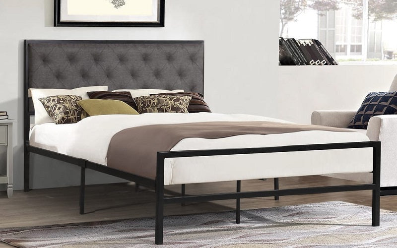 Platform Metal Bed with Fabric - Black & Grey