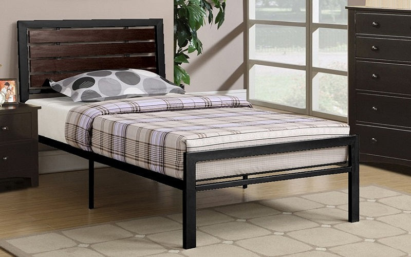 Platform Metal Bed with Wood Panels - Black