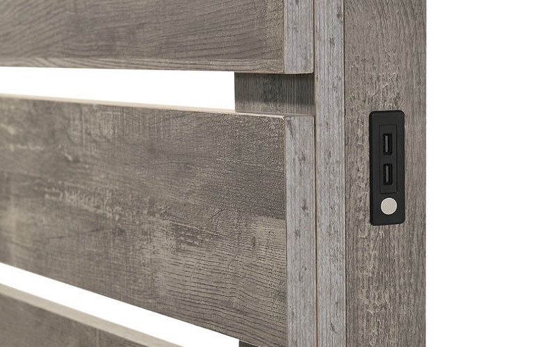 Bedroom Set with Farmhouse shiplap with Lights & USB 8 pc - Driftwood Grey