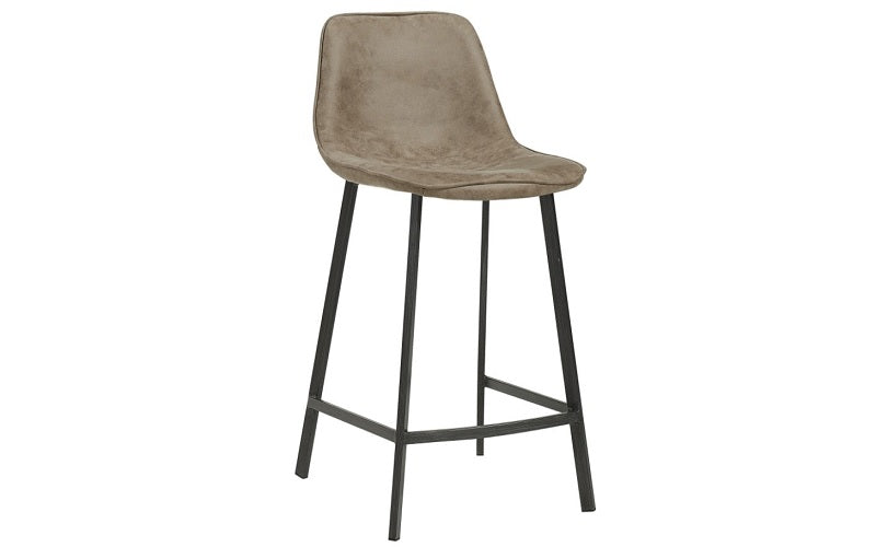 Bar Stool With Suede Fabric Seat & Metal Legs - Brown | Grey - Set of 2 pc (26'' Counter Height)