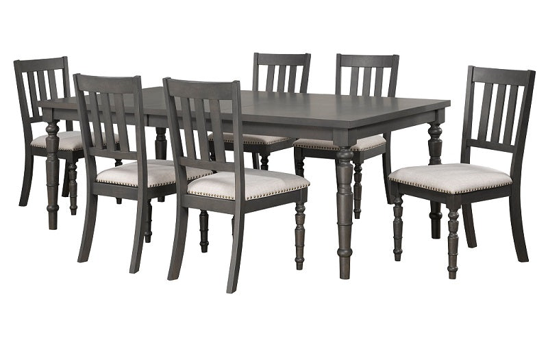 Kitchen Set Solid Wood with Butterfly Leaf - 7 pc - Dark Grey & Beige