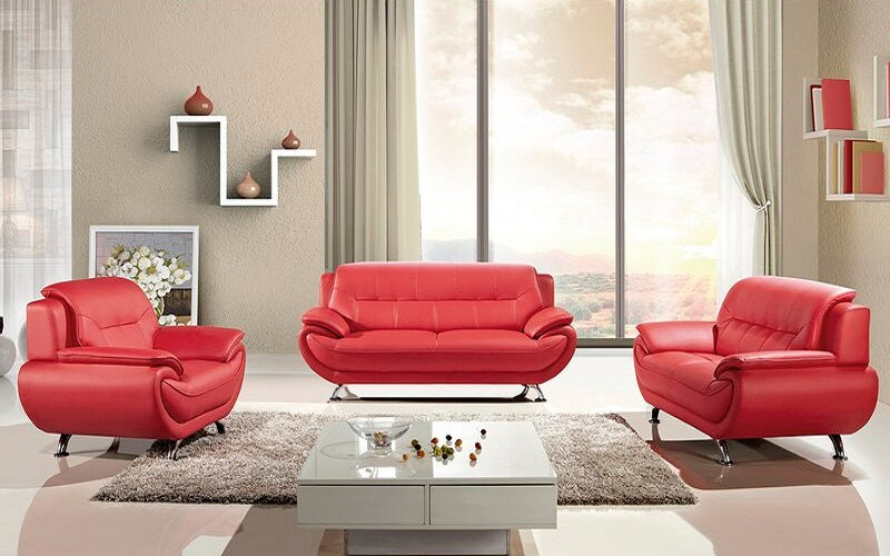 Sofa Set - 3 Piece - Red