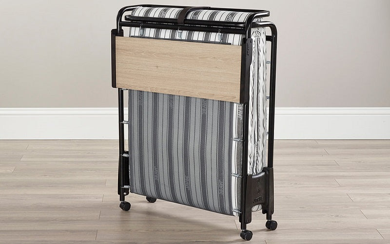 Folding Platform Bed with Headboard & 4" Mattress - Black & Grey (Made in the UK)