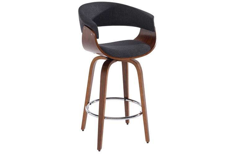 Bar Stool With Bent Wood Frame & 360° Swivel Seat - Beige | Grey (26'' Counter Height)