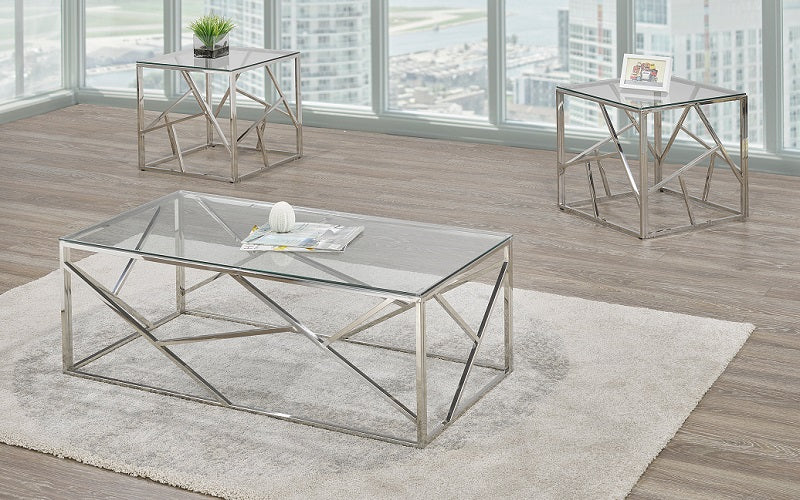 Coffee Table Set with Glass Top - 3 pc - Chrome