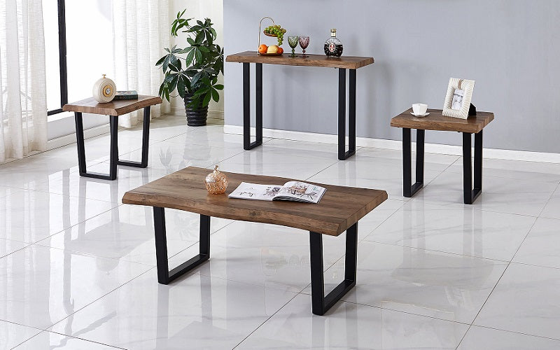 Coffee Table Set with Live Edge and Metal Legs - 3 pc - Wood