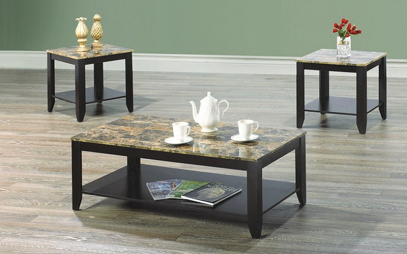 Coffee Table Set with Mable Top - 3 pc - Espresso | Brown