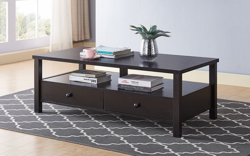 Coffee Table with Shelf and 2 Storage Drawers - Espresso