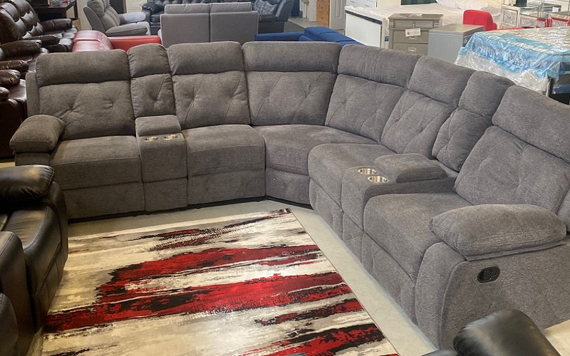 Recliner Corner Sectional with Fabric - Grey
