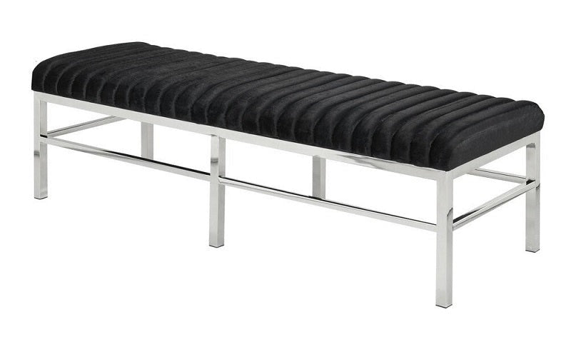 Velvet Fabric Bench with Stainless Steel Legs - Black | Grey