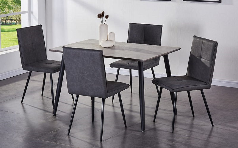 Kitchen Set with Rectangle Top - 5 pc - Grey & Black
