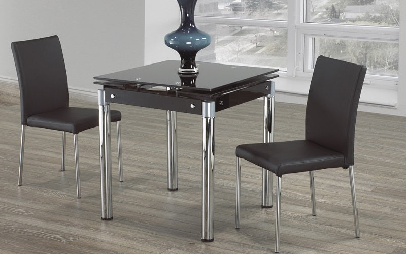 Kitchen Set with Glass Top with Extendable Leafs - 3 pc or 5 pc - Chrome | Black