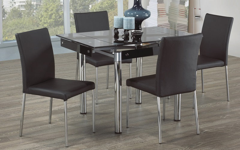 Kitchen Set with Glass Top with Extendable Leafs - 3 pc or 5 pc - Chrome | Black
