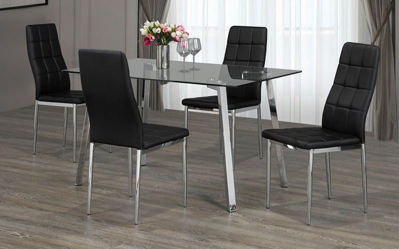 Kitchen Set with Glass Top - 5 pc - Black | White | Grey