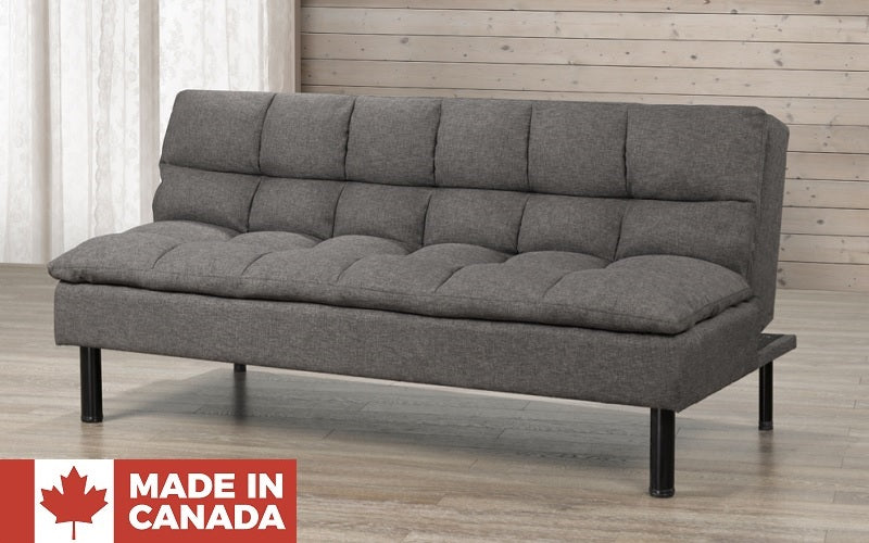 Fabric Sofa Bed with Black Legs - Charcoal (Made in Canada)