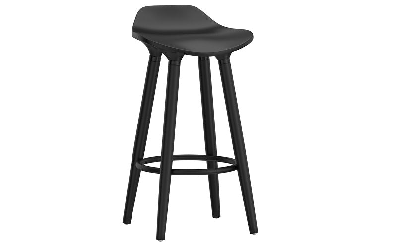 Bar Stool With ABS Seat & Wooden Legs - Black | White | Grey - Set of 2 pc (26'' Counter Height)