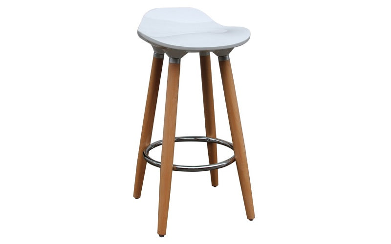 Bar Stool With ABS Seat & Wooden Legs - Black | White | Grey - Set of 2 pc (26'' Counter Height)