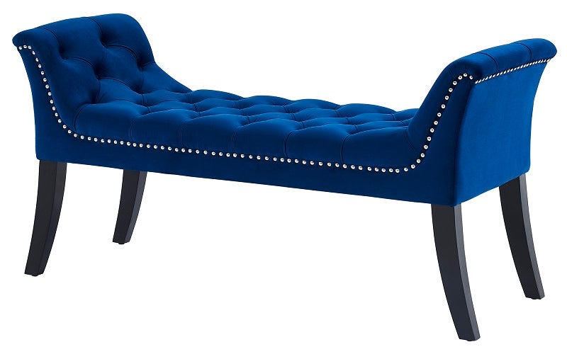 Velvet Fabric Bench with Solid Wood Legs - Blue | Pink | Grey